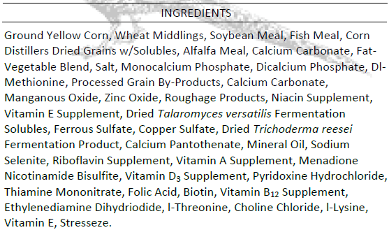 Gamebird Ingredients